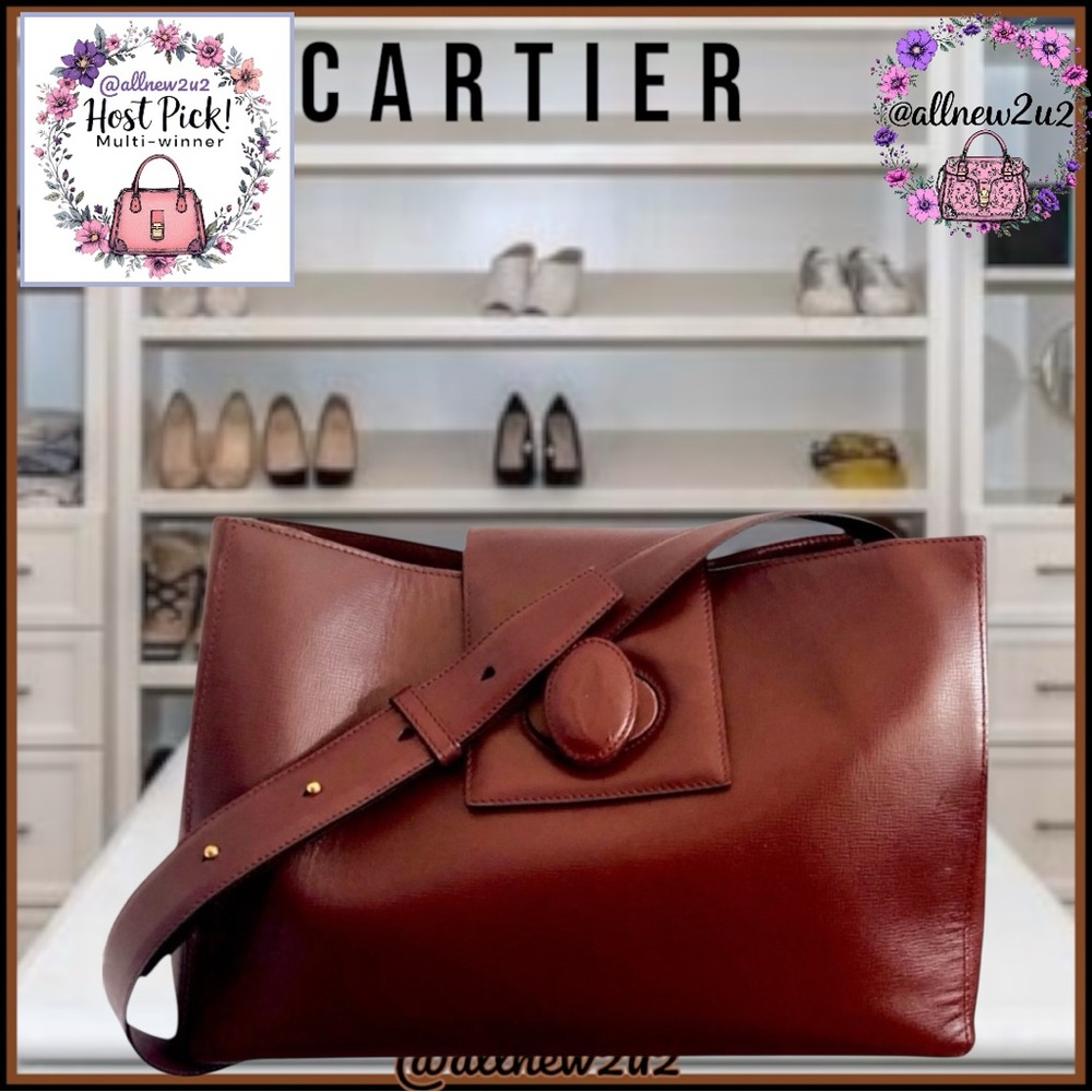 Must De Cartier Turn Lock Shoulder Leather Bag Gold Hardware W / COA